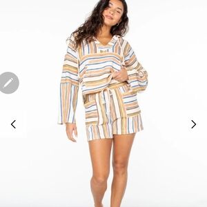Roxy Womens Multicolor Striped Beach Shorts Elastic Waist Drawstring Small NEW